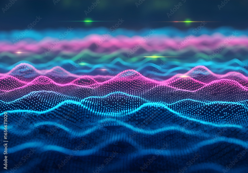 Aufkleber abstract data landscape visualization background with glowing particles and waves design