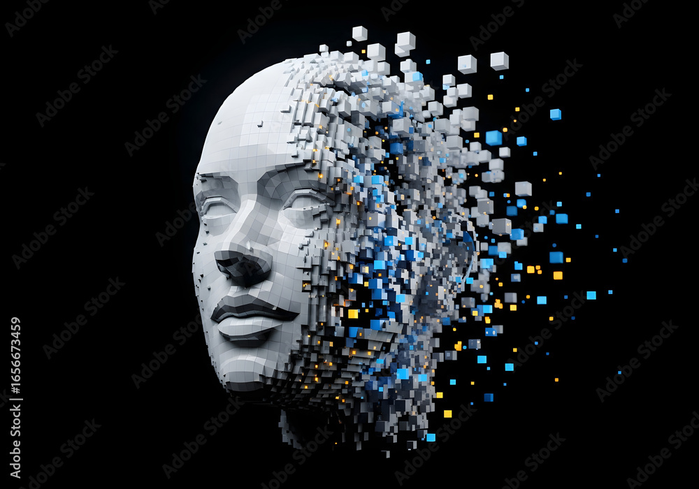 Aufkleber ai face digital art concept of artificial intelligence and machine learning technology design