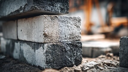 Stacked Concrete Blocks Gray Construction Material Closeup