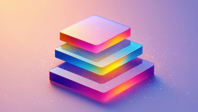 Abstract geometric stack of translucent colorful cubes with glowing edges - Powered by Adobe
