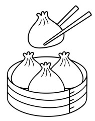 Chinese dim sum dumplings in bamboo steamer with chopsticks, traditional steamed buns served as small portions for breakfast or lunch in authentic Asian cuisine