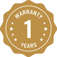 Golden seal emblem signifying a one year warranty or guarantee for product quality and customer satisfaction assurance