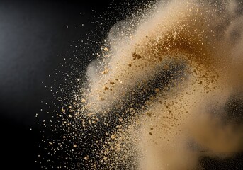 Dynamic Explosion of Beige Powder on Black