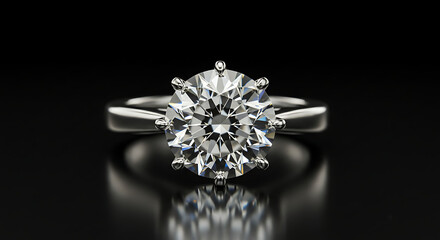  A macro photograph focusing on the facets and sparkle of a single diamond engagement ring, set against a dark, clean background to emphasize its brilliance