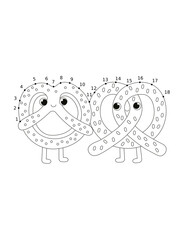 Adorable Pretzel Character Dot-to-Dot:  Fun, Childlike, Black and White Line Art Illustration for Kids' Activities.