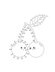 Cute Cartoon Cherry Connect the Dots Coloring Page for Kids – Fun Printable Activity Worksheet, Educational Dot to Dot Puzzle, Kawaii Food Line Art Illustration for Children