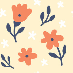 simple seamless hand drawn tiny floral pattern on yellow background