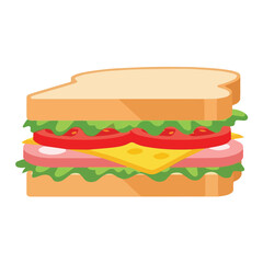 Ham and Cheese Sandwich Vector Illustration with Lettuce and Tomato - Classic Deli Food Graphic for Lunch and Menu Design