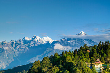 Beautiful view of Himalayan mountains at Ravangla, Sikkim. Himalaya is the great mountain range in...