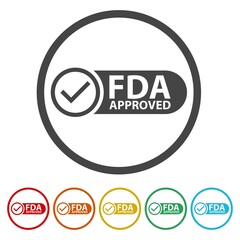FDA approved sign icon. Set icons in color circle buttons