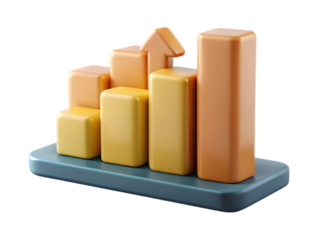 3d bar chart with an upward arrow, representing financial growth and business success, isolated on transparent background