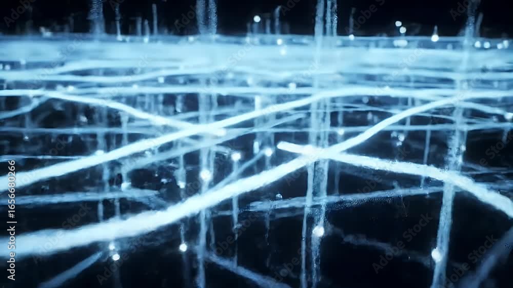 Poster dynamic action of glowing network lines in abstract geometric forms, technology environment, high-de