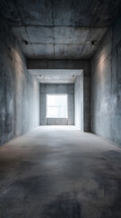 Fototapeta premium Espace intérieur minimaliste avec murs en béton et fenêtre laissant passer la lumière.