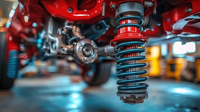 Close-up of red vehicle suspension