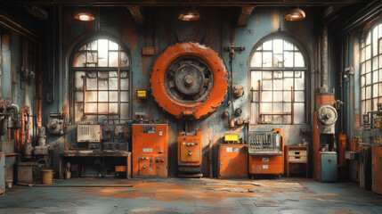 Obraz premium Brushed steel metallic drawing of a production process