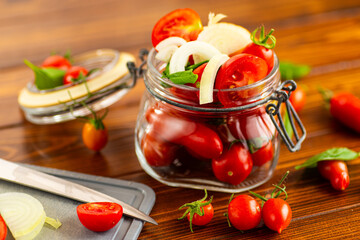 Healthy vegan ingredients tomatoes basil for summer meals