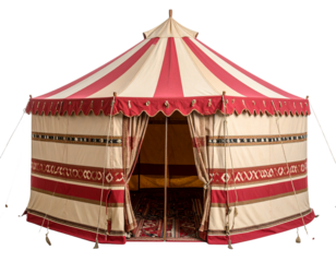 Front View of Traditional Bedouin Tent with Fabric Details, Transparent PNG