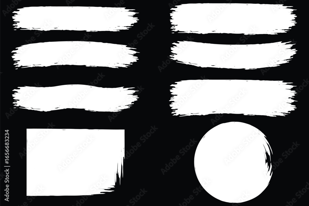 Poster brush lines set. vector black paint brush spots, highlighter lines or felt-tip pen marker. ink smudg