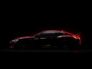 Naklejka premium A realistic side profile silhouette of a low-slung, sporty coupe against a pure black void.