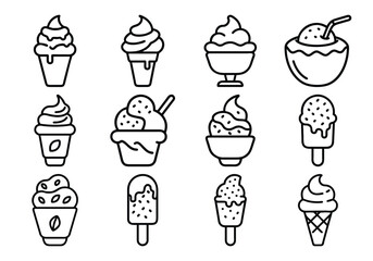 Simple outline illustration of an ice cream cone with a scoop of ice cream