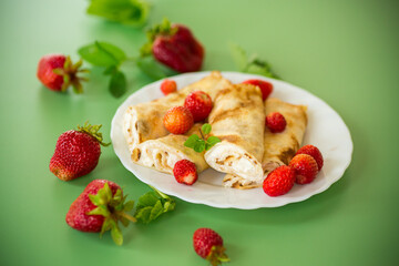 Homemade pancakes with cottage cheese and strawberry flavor
