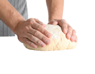Male Hands Kneading Dough for Baking, Isolated on Transparent Background PNG
