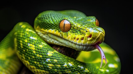 Obraz premium Close-up of vibrant green snake (1)