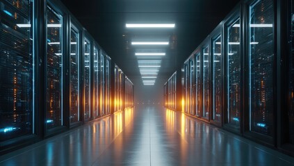 Fototapeta premium Server room, futuristic, dark, neon