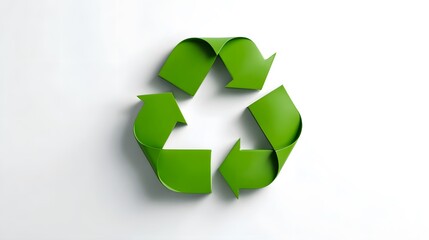 A bright green recycling symbol against a clean backdrop, promoting environmental protection. This emblem represents waste reduction, and the importance of sustainability