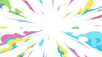 Fotobehang Pop Art 放射状に広がるカラフルな煙のエフェクトの背景素材_16:9  © ふわぷか