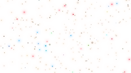 Abstract animation of moving balls and particles. Colorful glowing spheres and beige cell-like structures interact and merge on alpha background. Scientific visualization or motion graphics concept.