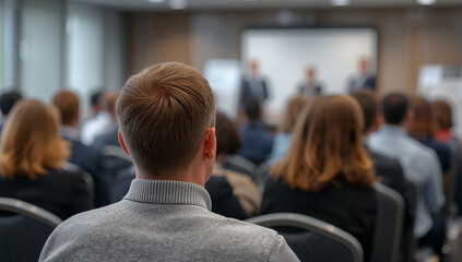 Fototapeta premium Audience Engaged in a Conference Presentation Session