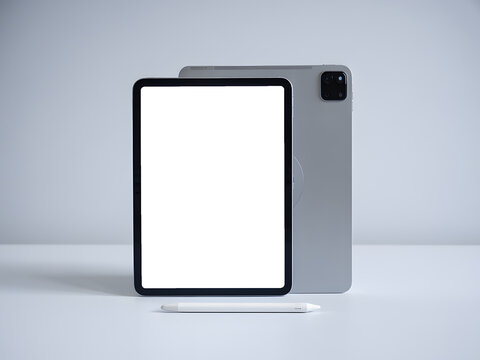Digital Tablet with Stylus and Blank Screen Showing Digital Innovation Text, Modern Minimal Technology Mockup on White Background.