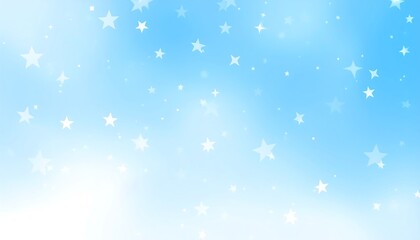 Fototapeta premium Abstract light blue sky background with sparkling white stars and soft glowing bokeh effect for festive or magical concepts.