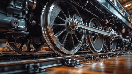 Fototapeta premium Close-up of vintage train wheels and axles