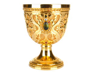 Ornate Golden Goblet with Jewels, Front View, Isolated