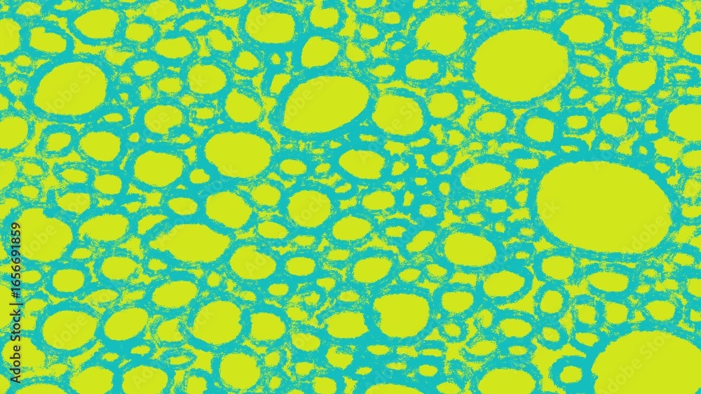 Aufkleber vibrant texture image with hand-drawn turquoise circles and rings in a sketchy style on a lime green