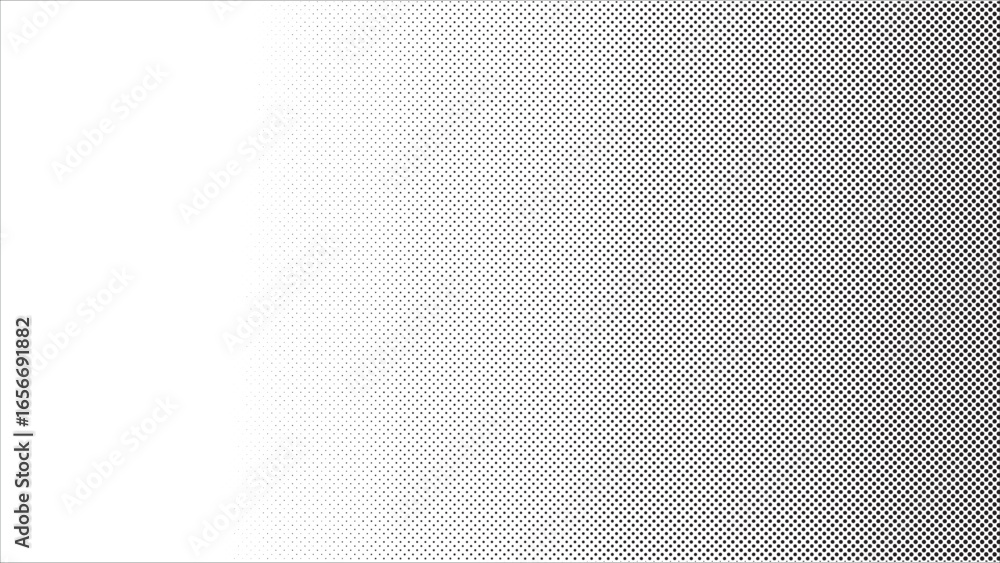 Poster abstract pattern of black dots and lines transitioning from dense to sparse on a white background