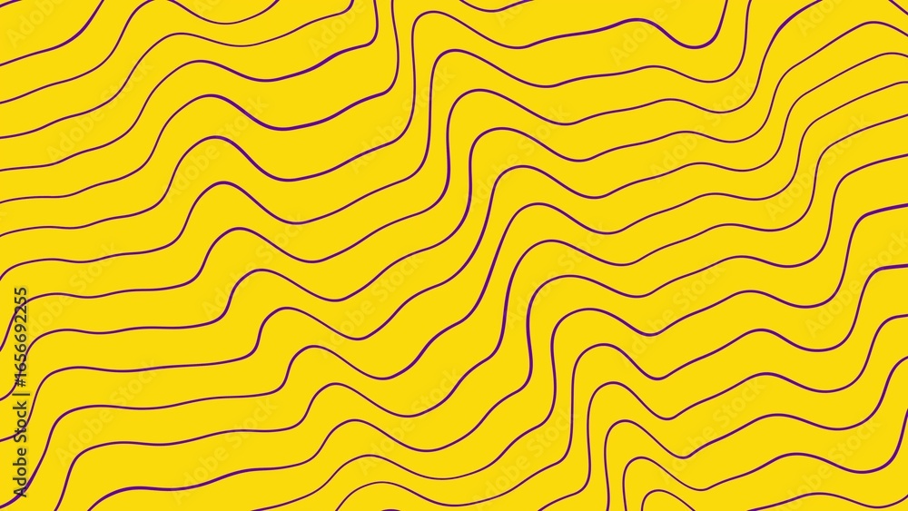 Poster purple wavy lines on a yellow background. this seamless loop texture is perfect for use as a vibrant