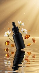 perfume bottle and flower