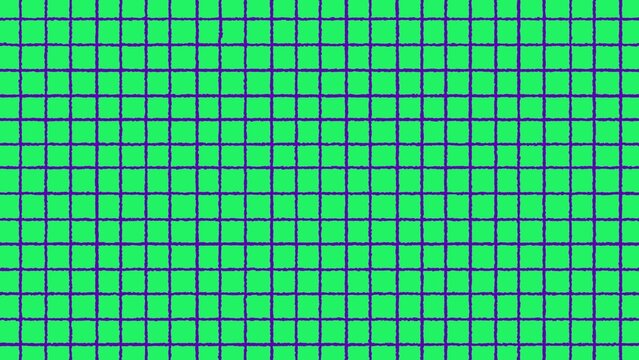 Texture of a hand-drawn grid pattern with rough purple lines over a vibrant green background. Seamless loop background for creative projects, presentations, and abstract visual content. - Powered by Adobe