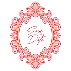 Set of pink vintage frames with floral motifs in hand-drawn vector style with 