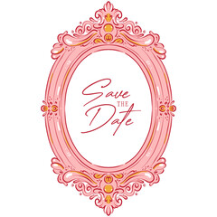 Set of pink vintage frames with floral motifs in hand-drawn vector style with 