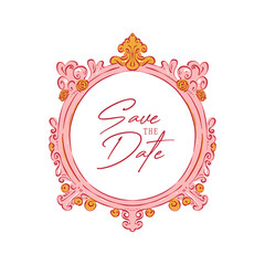 Set of pink vintage frames with floral motifs in hand-drawn vector style with 