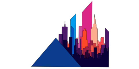 Colorful modern city skyline vector with geometric skyscrapers, urban landscape, and futuristic design