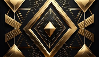 Geometric abstract background with golden shapes and lines on a dark surface design element