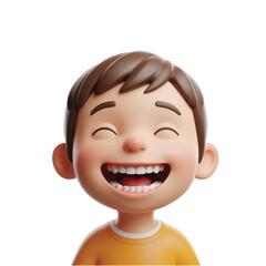 Cheerful cartoon boy with a big smile wearing an orange shirt, set against a plain background
