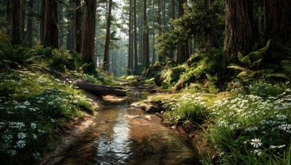 Lush forest creek path