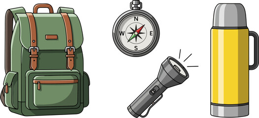 Camping Gear - Stylized Realistic Vector Icon Set