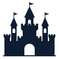 Dark blue castle silhouette with flags towers